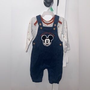 Disney Mickey Mouse Navy Corduroy Overalls w/ Shirt for Baby 6-9 month